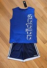New Adidas Youth Big Boy Tank Top   Drawstring Short Set  Blue  ys-8 10 