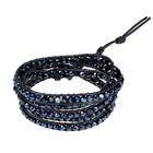 Mystique Black Crystal 5-wrap Brown Leather Bracelet
