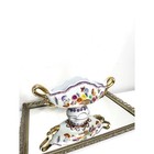 Vintage Asian Flower Butterfly Ceramic Centerpiece Bowl With Gold Handles Trim  