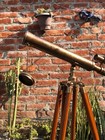 Antique Brass Telescope With Wooden Tripod Stand Nautical Floor Standing Scope