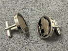 One Pair Stainless Steel Cufflinks W  Real Buffalo Nickels Hand Enameled 1937