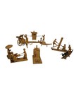 Vintage Hand Carved Wooden Miniature Asian Figurines Lot Rickshaw Boat Diorama