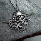 Skull   Crossbones Necklace  Antique Silver Pendant  Gothic Steampunk Pirate