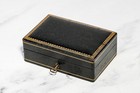 Nice Mid Century Vintage Italian Black Leather Gold Border Jewelry Trinket Box