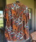 Massive Shirt Mens Large Brown Tiger Dragon Print Rayon Hawaiian Button Up Aloha