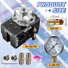 Air Compressor Pressure Switch 90-120 4-port 20 Amp With 0-200 Psi