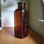 Huge 10  poison 3 Sided Hand Blown Bottle With Hobnail Corners Shiny Attic Mint