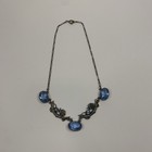 Antique Art Nouveau Czech Brass Paperclip Blue Glass Necklace 16 