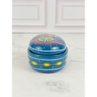 Hand Painted Mexican Terracotta Oval 4  X3  Lidded Trinket Dish Blue Floral