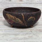 Antique Pyrography Flemish Folk Art Poinsettia Flower Footed Bowl