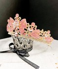 Crystal Crown Tiara  Vintage Gold Crown  Pink Bow Tiara  Bridal Crystal Tiara