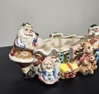 Vintage Fitz   Floyd Christmas Santa s Magic Workshop Candy Dish  W  Elf  toys