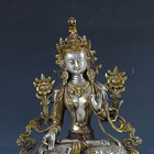 Chinese Silver Copper Gilt Handwork Carved White Tara Statue