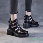 Womens Lady Roman Summer Ankle Boots Real Leather Shoes High Chunky Heel Sandals