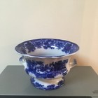 Fairy Villas Flow Blue Centerpiece Handled Fruit Bowl - Rare Piece  Exc  Cond 