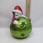 Luminary Flameless Candle With Timer White Kitten Cat W  Green Ornament 7  Euc 