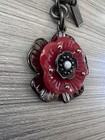 Coach Metal Resin Tea Rose Floral Bag Charm Keychain Black Red Multi 67486