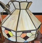 Vtg Hanging Ceiling Light Stained Leaded Glass 18 wide Tiffany Style Lighting