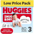 Huggies Snug   Dry Diapers  Size 3  80 Count  16-26 Lbs  Leak Protection  New