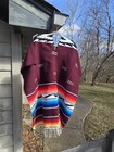 Vintage 1960s Mexican Poncho Saltillo Serape Striped Cotton Blanket Unisex
