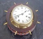 Vintage Schatz Mariner Ship Brass Clock With Bell  Wooden Base  And Key Working