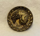 Super Brass Antique  Button With A Rooster   A Bunch Of Grapes  1-3 8   