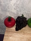 Murano Style Hand Blown Art Glass Fruit Set Apple Pear Lemon Orange Grapes 6pc