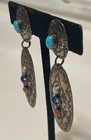 Signed Ls Navajo Sterling Silver Turquoise Coral Lapis Clip Dangle Earrings 12 G