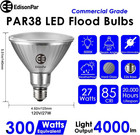 Full-glass Par38 Led Flood Light Bulbs Outdoor indoor Equivalent 300 Watt  4000