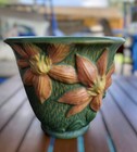 Vintage 5 5  Tall Green Roseville Pottery Clematis Flower Planter Usa 668-5 