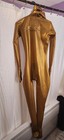 Mens Male Gold Latex Catsuit With Attached Hood Gloves Socks Sheath Size Large