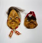 Wooden Carnival Masks Set Of 2 Large Vintage Hand Carved From Switzerland