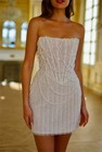 White Ivory Pearls Beading Wedding Dresses Mini Skirt Crystals Formal Strapless