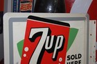 Scarce 1956 7up Sold Here Soda Pop 2-sided Painted Metal Flange Dealer Sign Coke