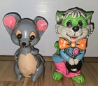 Vtg  Lot 2 Retro Psychedelic Holiday Fair Cat Mouse Piggy Bank 1960s Japan