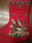 Vintage Christmas Stocking W pheasants Red French Horns 14  Long