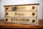 Antique 3 Drawer Spool Cabinet Vintage Apothecary Box Sewing Braid Roll Stearns