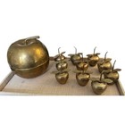 Vintage Solid Brass Apple Jewelry Trinket Box With Ten Small Solid Brass Apples