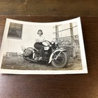 Vtg Black And White Snapshot Photo W  Harley Davidson Motorcycle Woman