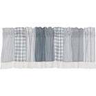 New Farmhouse Blue Patchwork Striped White Burlap Ruffle Valance Curtain