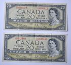 Two Canada 1954  20 Twenty Dollar Bills Circulated But Crisp