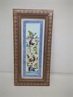 Vtg Persian Painting Camel Bone Khatam Inlaid Wood Marquetry Frame Hunting 11 5 