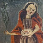 C  1650-1750 Saint Lucy   Santa Lucia Spanish Colonial Oil-on-canvas Retablo