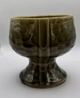 Vintage -  Avocado Green Pottery - Flower Pot Planter With Pedestal Base