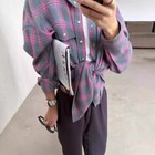 Retro Plaid Long Sleeve Pocket Women s Shirt Lapel Button Loose Casual Blouse