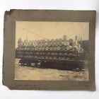 Vintage Sepia Cardboard Photo Wood Wooden Barrels Stacked Train Cart Cargo Stop