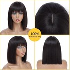Short Bob Human Hair Wigs With Bangs 2x1 Lace Front Wigs Brazilian Straight Hair