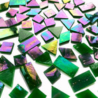 Iridescent Green Mosaic Tiles For Crafts  280 Pieces Mixed 4 Shapes Stained Glas