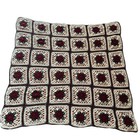 Crochet Granny Square Rosettes Roses Maroon Afghan Blanket Throw Tapestry 51x51