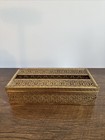 Vintage Ornate Hollywood Regency Floral Filigree Tissue Box Mcm Metal Gold Retro